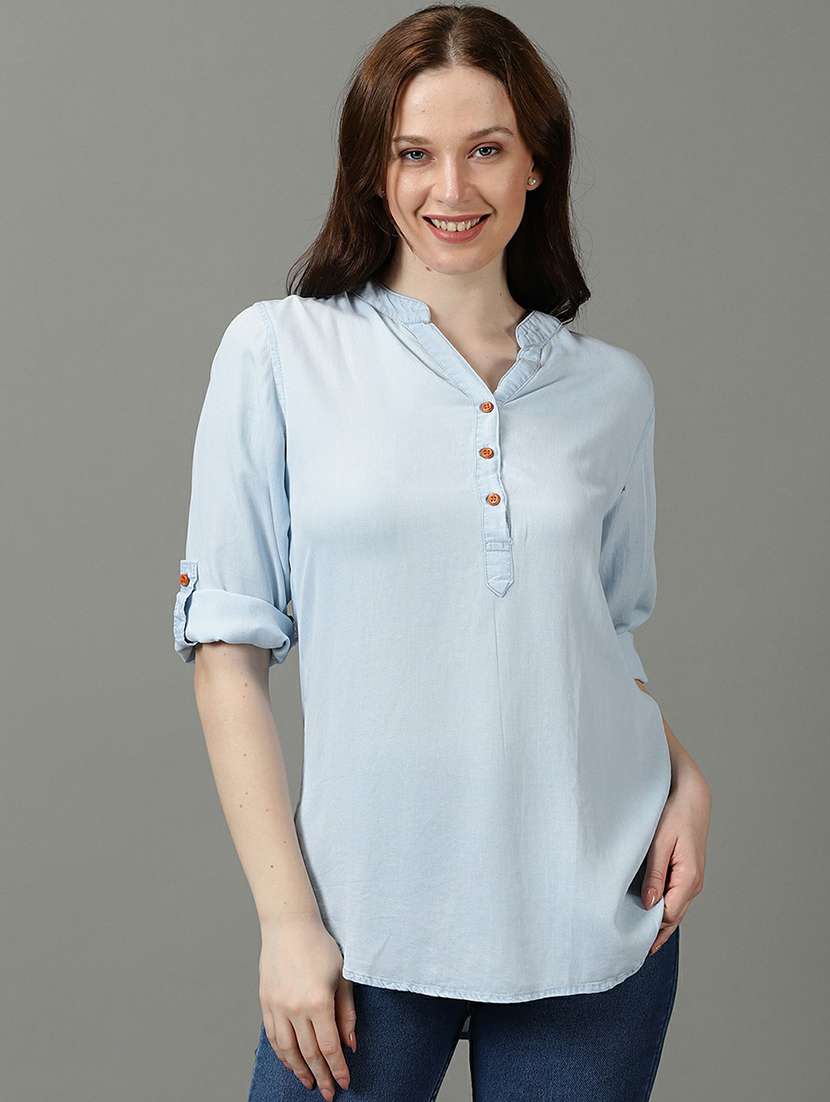 women's straight mandarin neck top