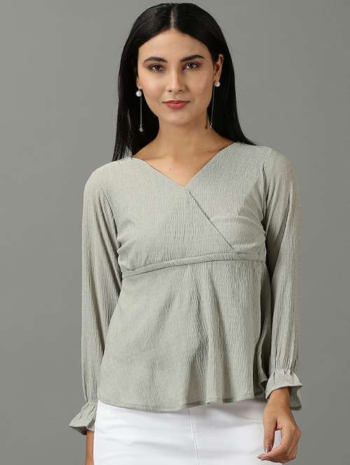 women's peplum overlap neck top - 19662659 -  Standard Image - 0