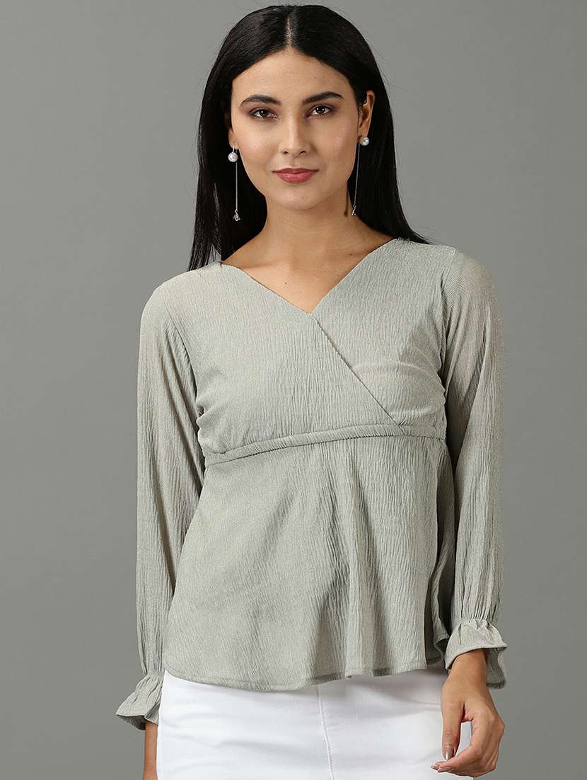 women's peplum overlap neck top