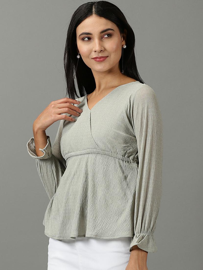 women's peplum overlap neck top - 19662659 - Standard Image - 2