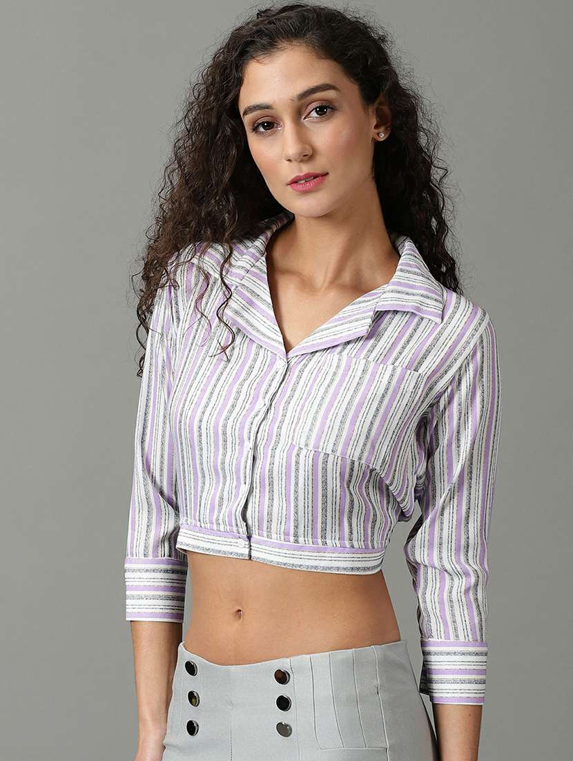 women's crop lapel neck top - 19662661 -  Standard Image - 2