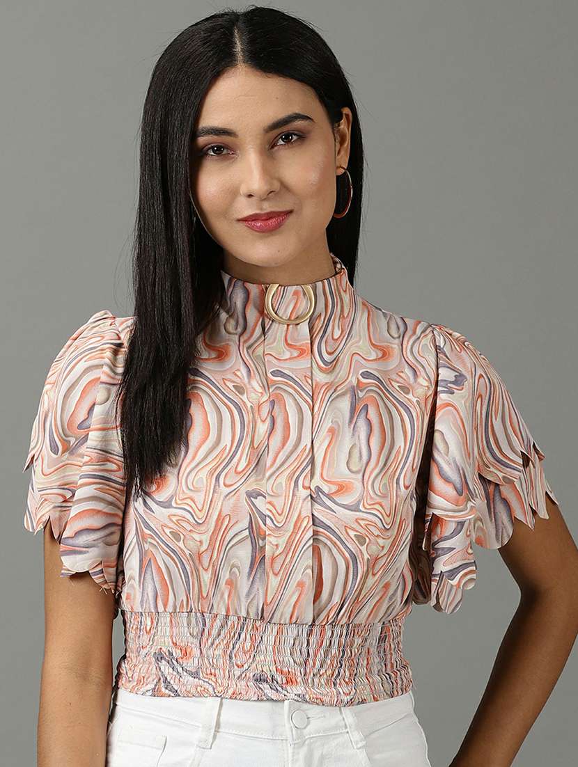 women's blouson high neck top