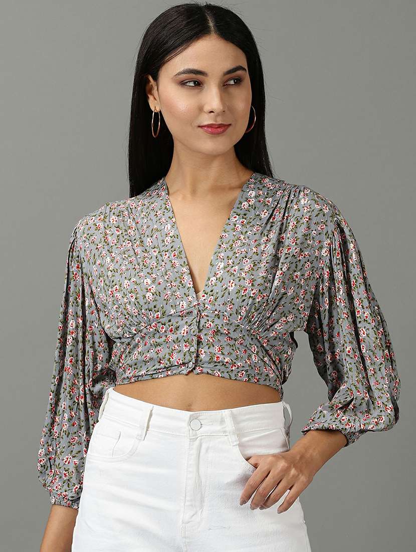 women's crop v neck top