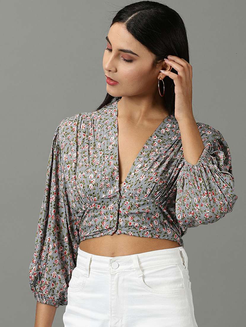 women's crop v neck top - 19662675 - Standard Image - 2