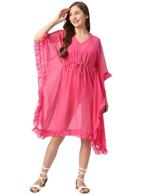 pink front tie solid coverup - 19664219 -  Standard Image - 0