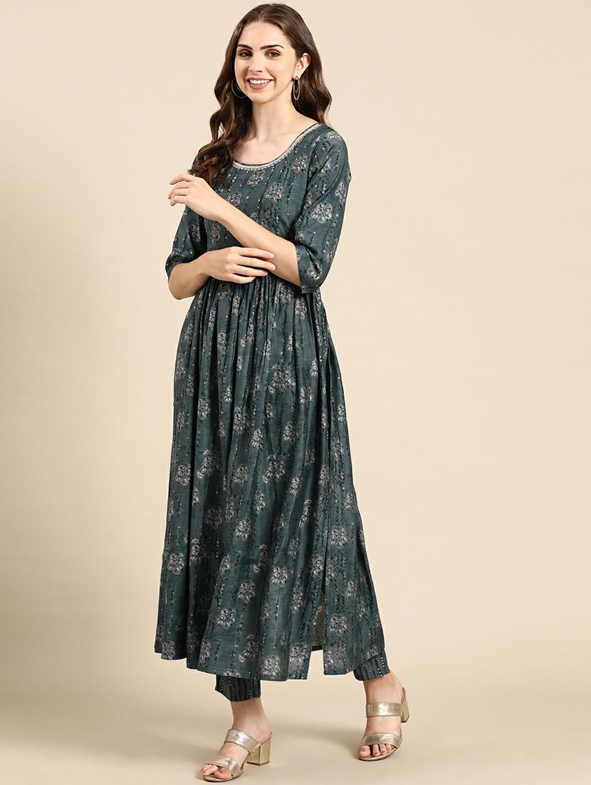 women printed round neck kurta pant set - 19664962 - Standard Image - 2