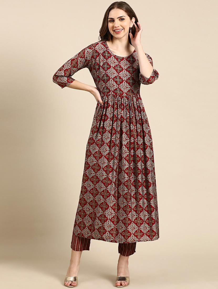 women printed round neck kurta pant set - 19664968 - Zoom Image - 0