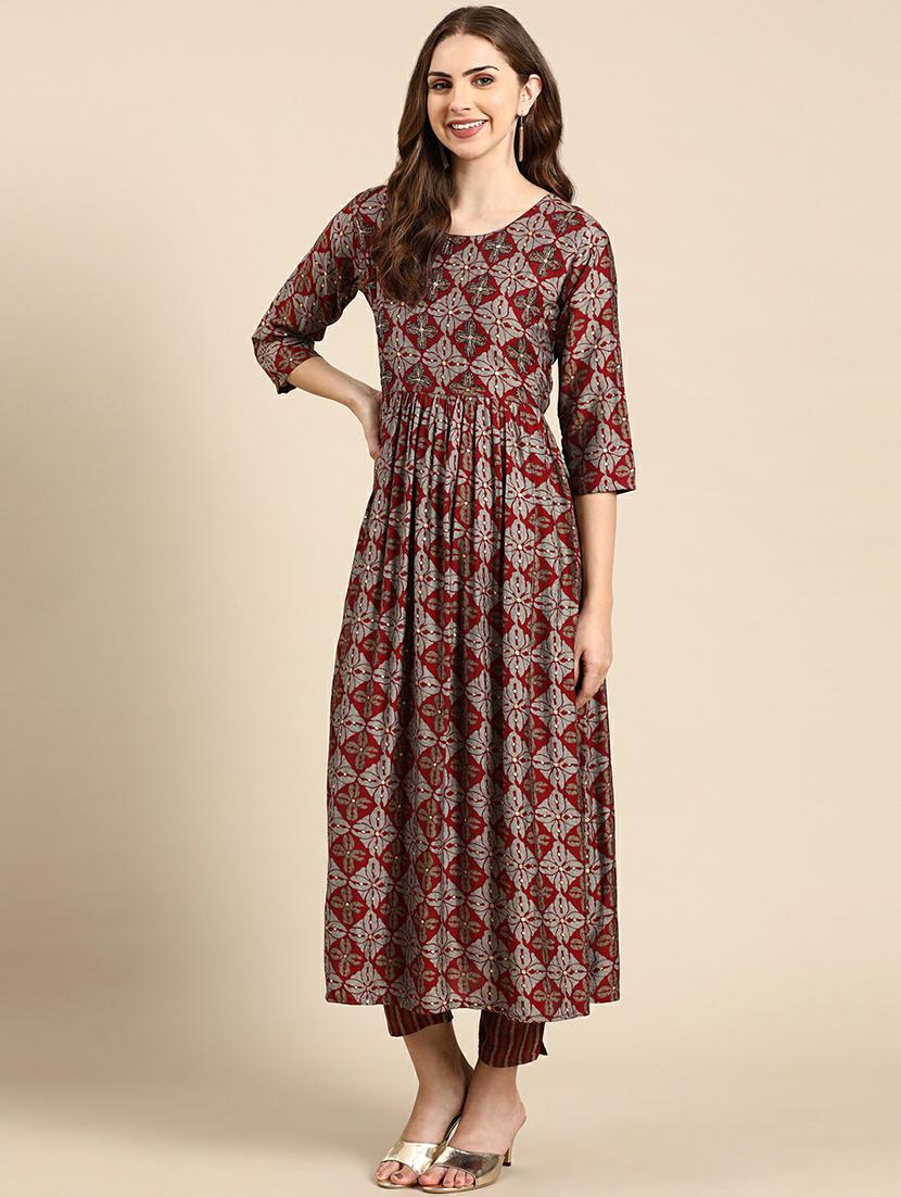 women printed round neck kurta pant set - 19664968 - Standard Image - 2