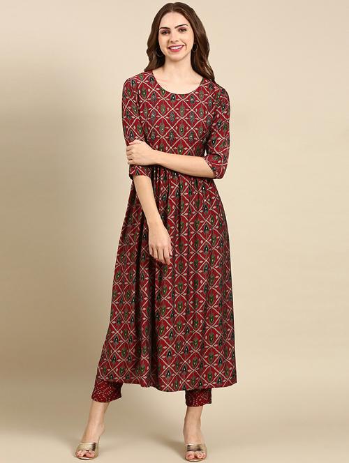 women printed round neck kurta pant set - 19664970 - Standard Image - 0