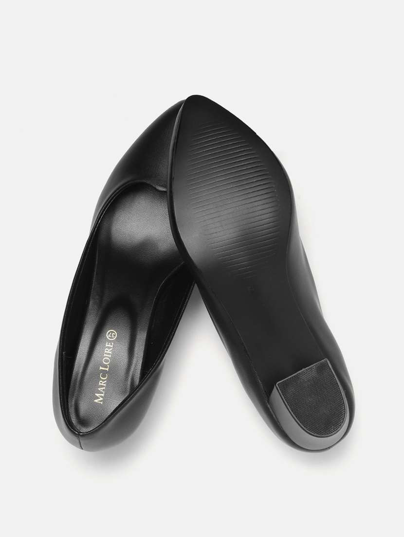 Black Faux Leather Slip On Pumps