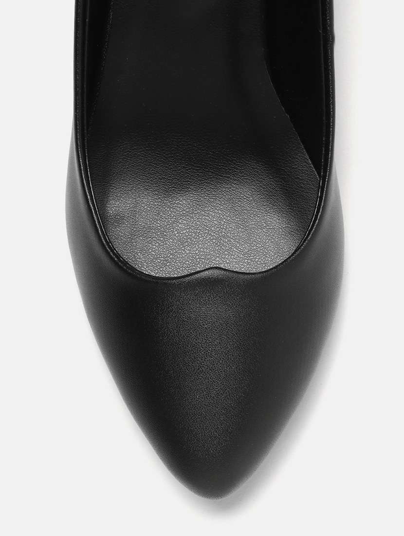 Black Faux Leather Slip On Pumps