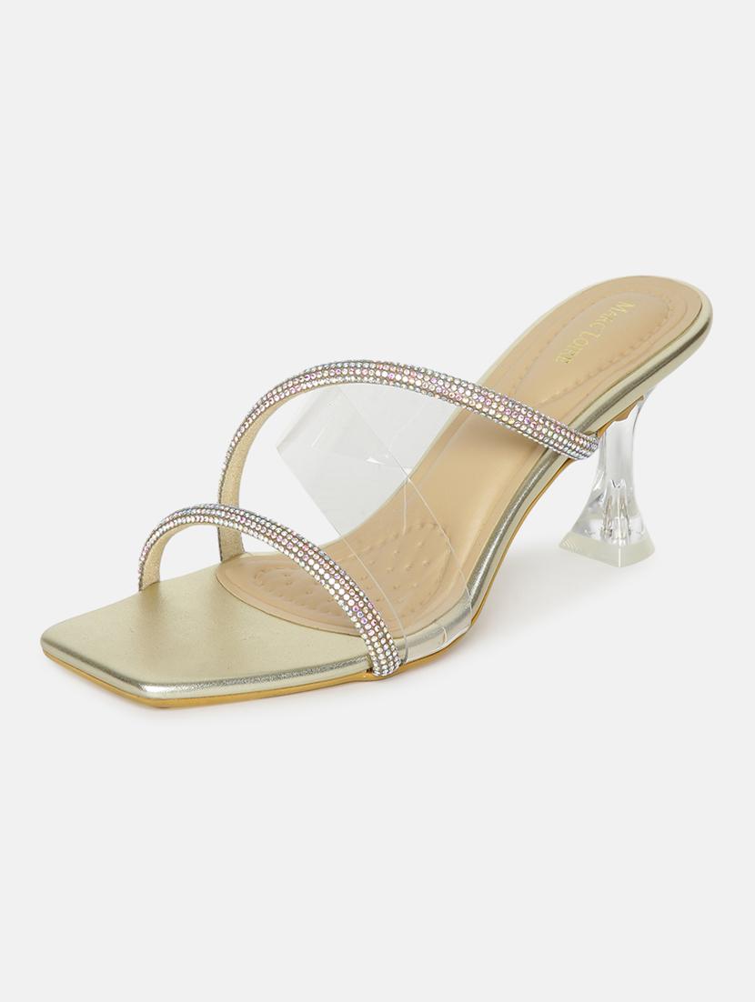 gold pu slip on sandals - 19666370 - Standard Image - 2
