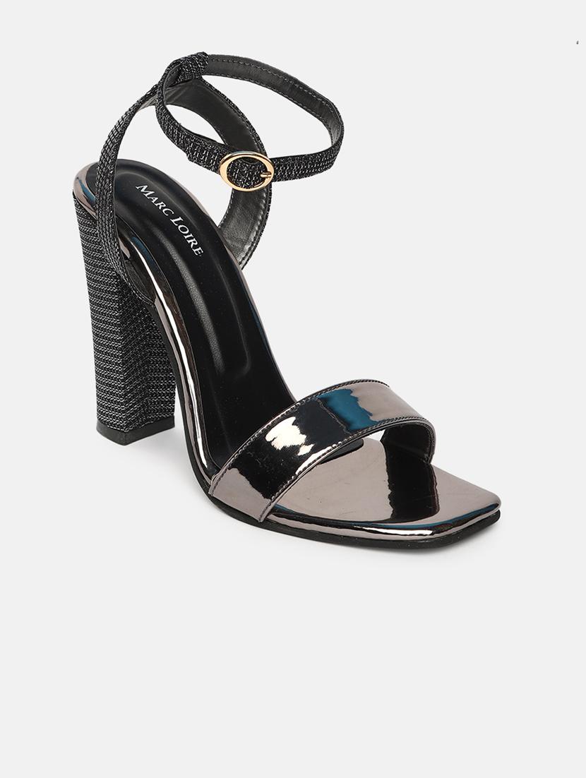 black synthetic ankle strap sandals - 19666403 -  Zoom Image - 0