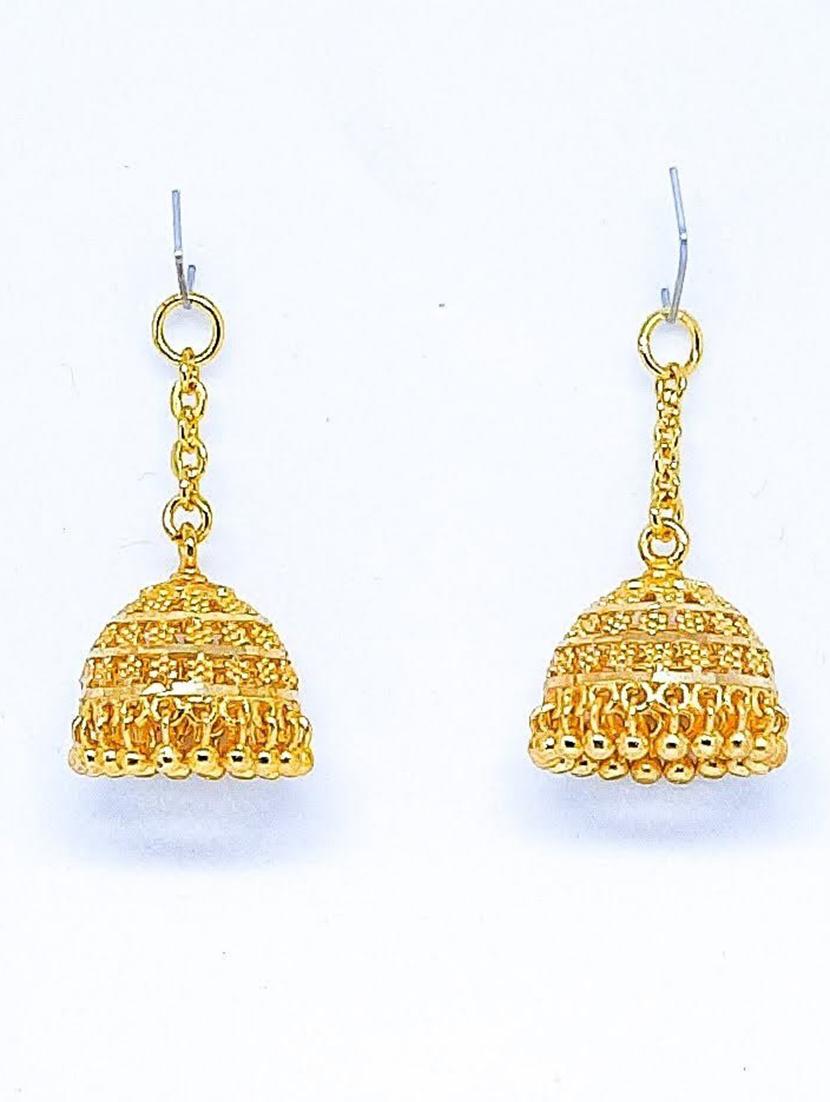 gold brass jhumka earring - 19666899 - Standard Image - 2