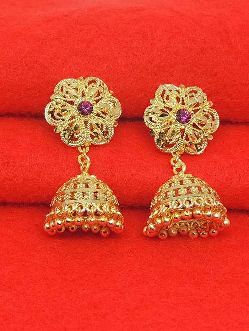 gold brass jhumka earring - 19666902 - Standard Image - 0