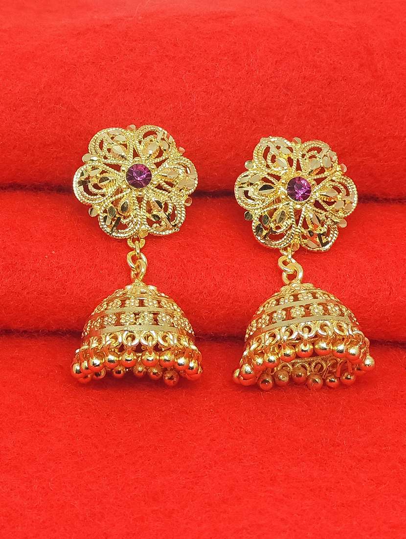 gold brass jhumka earring - 19666902 - Zoom Image - 0