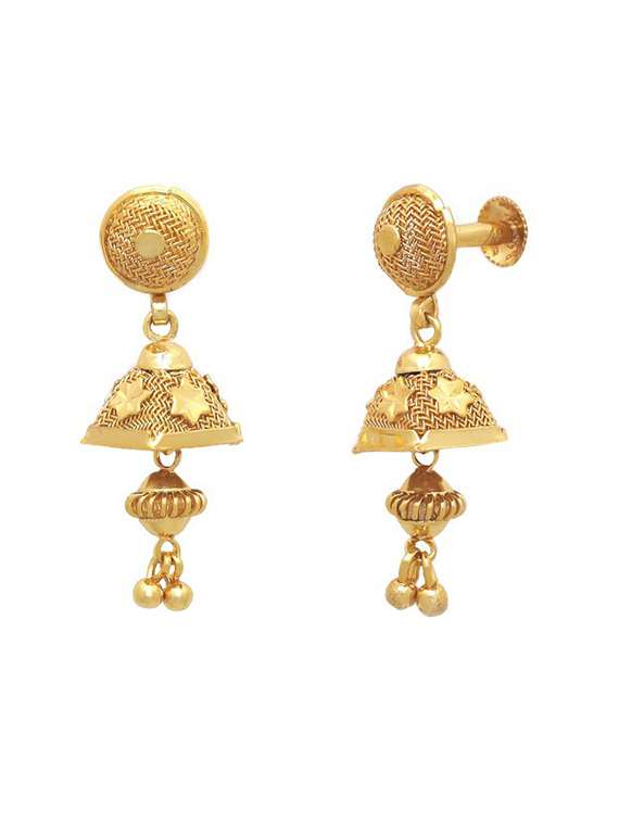 gold brass jhumka earring - 19666963 - Standard Image - 2