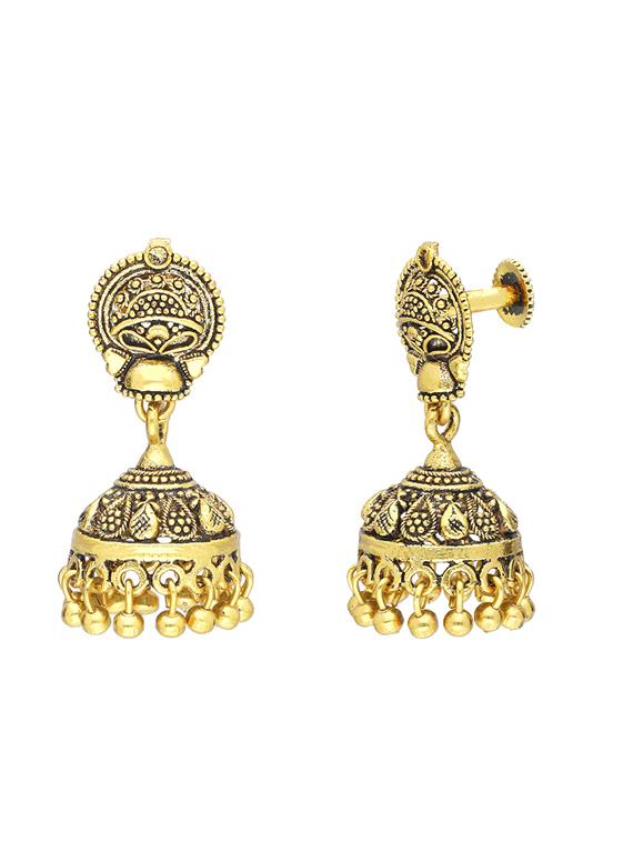 gold brass jhumka earring - 19666985 - Standard Image - 2