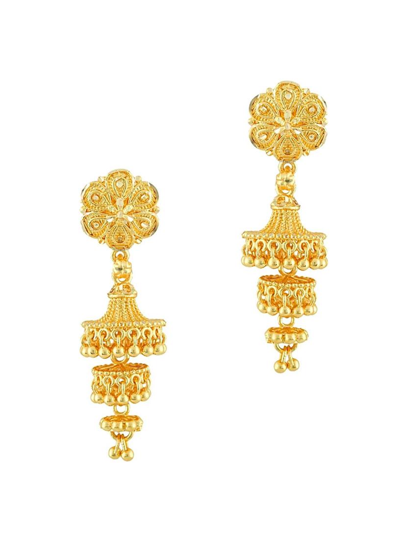 gold brass jhumka earring - 19666993 -  Zoom Image - 0