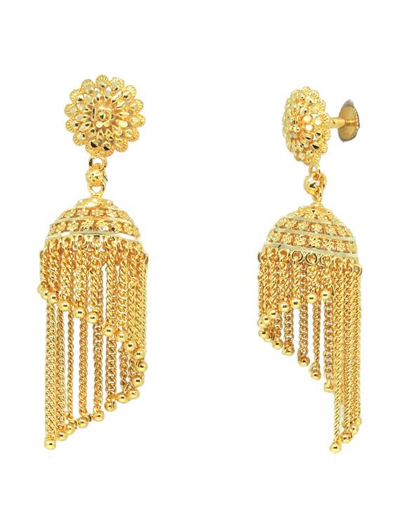 gold brass jhumka earring - 19667031 - Standard Image - 2