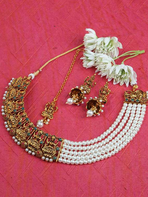 matushri art indian traditional necklace with earrings and maang tikka - 19668162 -  Standard Image - 2