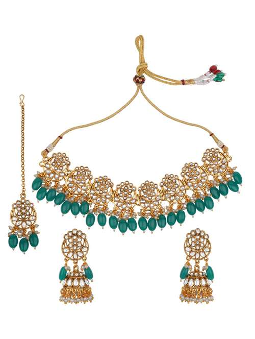 matushri art indian traditional necklace with earrings and maang tikka - 19668624 - Standard Image - 0