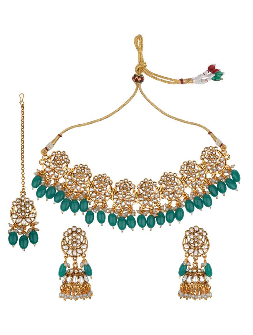 matushri art indian traditional necklace with earrings and maang tikka - 19668624 - Zoom Image - 0