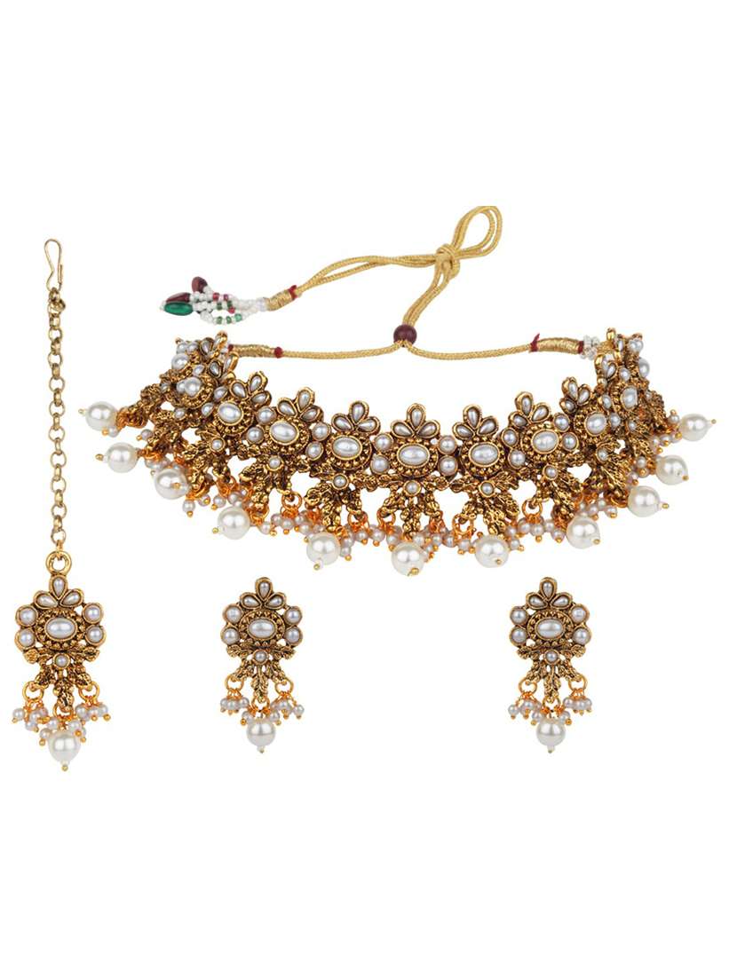 matushri art indian traditional necklace with earrings and maang tikka