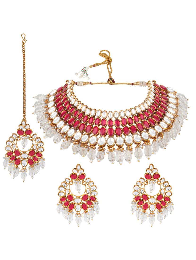 matushri art indian traditional necklace with earrings and maang tikka - 19668677 -  Zoom Image - 0