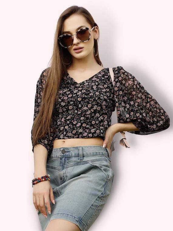 women's crop v neck top - 19668988 - Zoom Image - 0