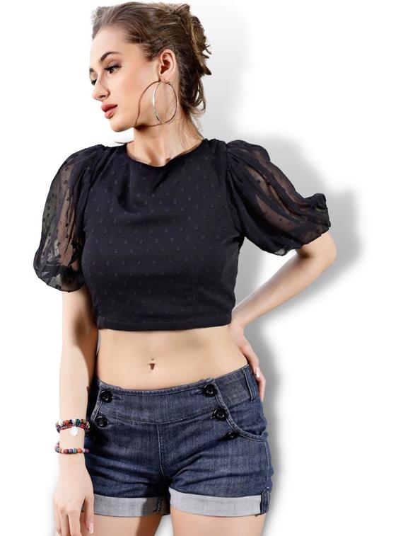 women's crop round neck top - 19668990 -  Zoom Image - 0