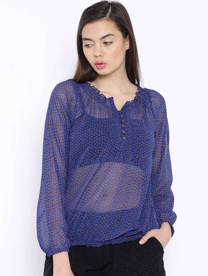 round neck floral printed regular top
