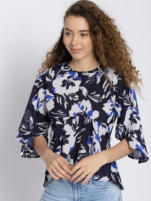 round neck floral printed regular top - 19669032 - Standard Image - 0