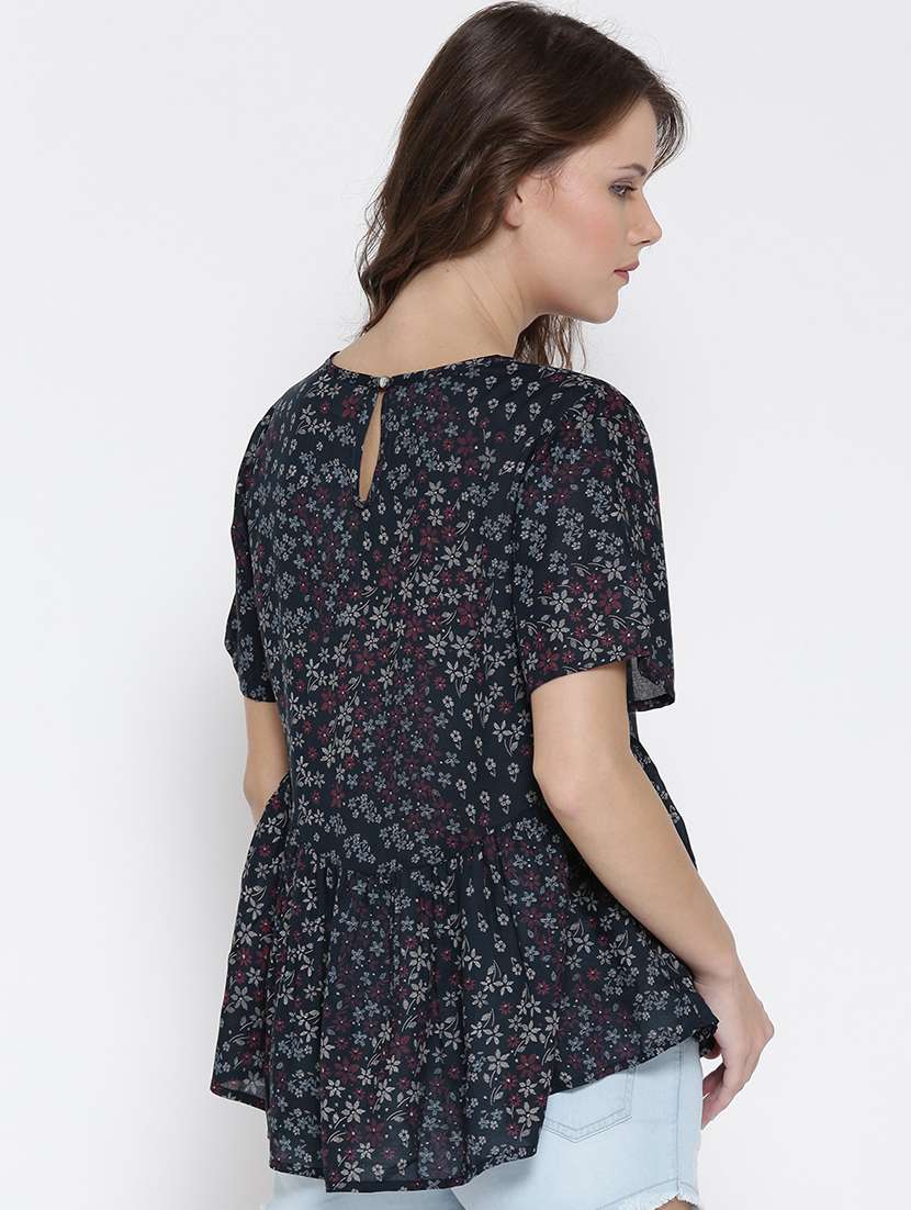 round neck printed peplum top - 19669106 -  Standard Image - 2