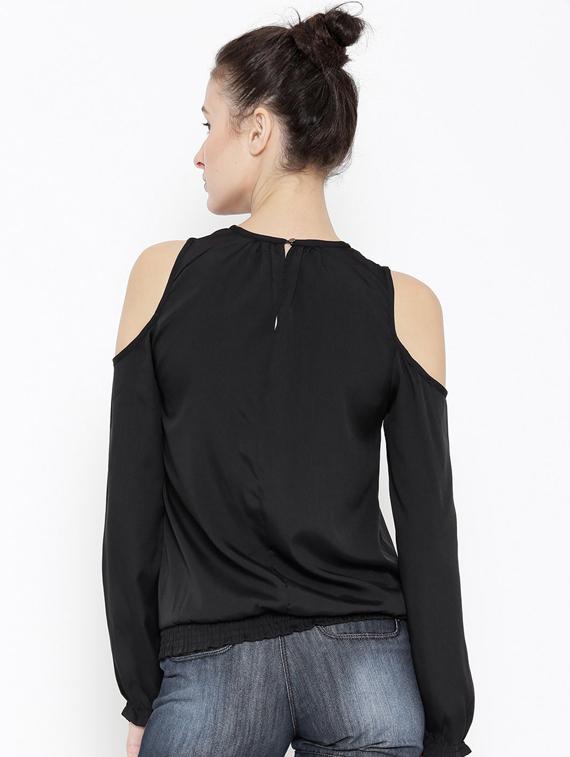 women round neck cold shoulder top - 19669151 - Standard Image - 2