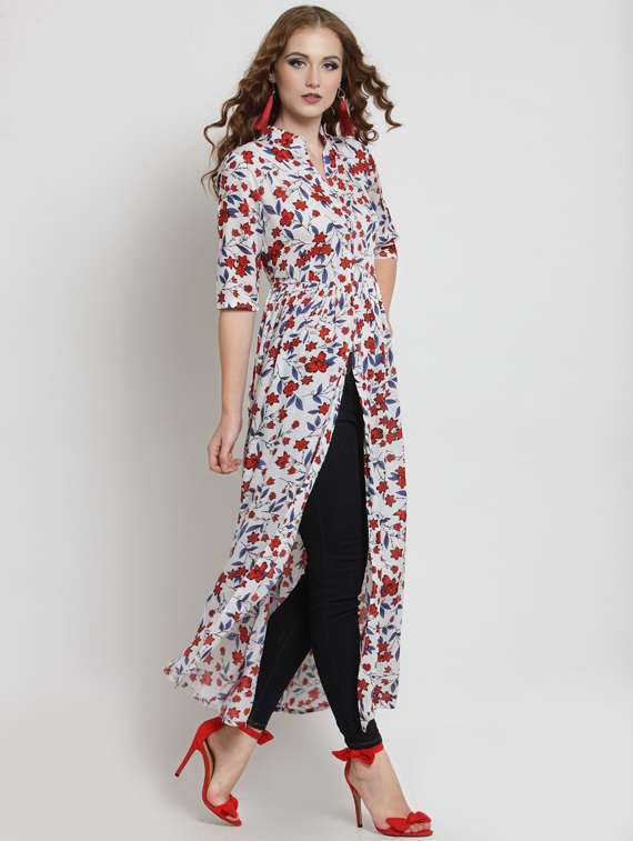 women mandarin collar printed a-line dress - 19669167 - Standard Image - 2