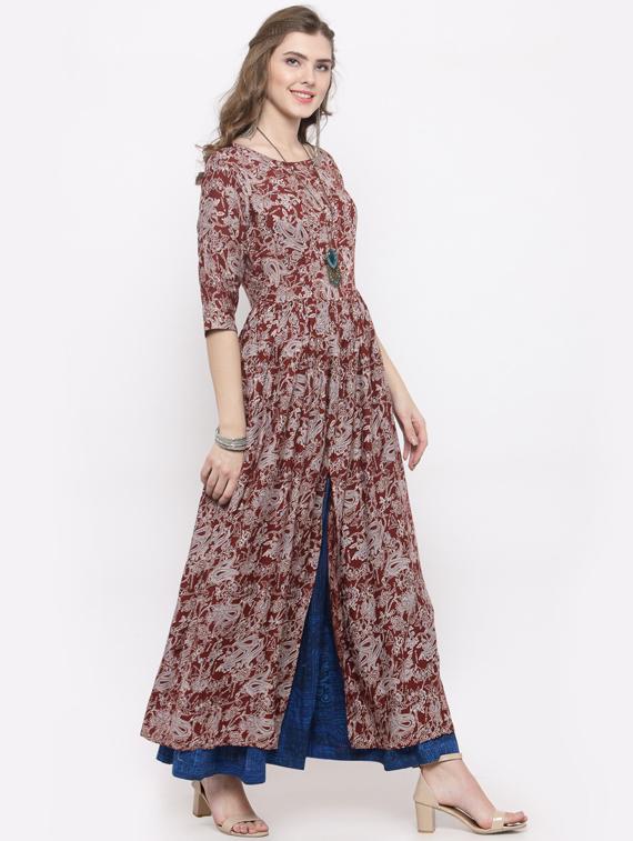 women boat neck printed kurta palazzo set - 19670278 - Standard Image - 2