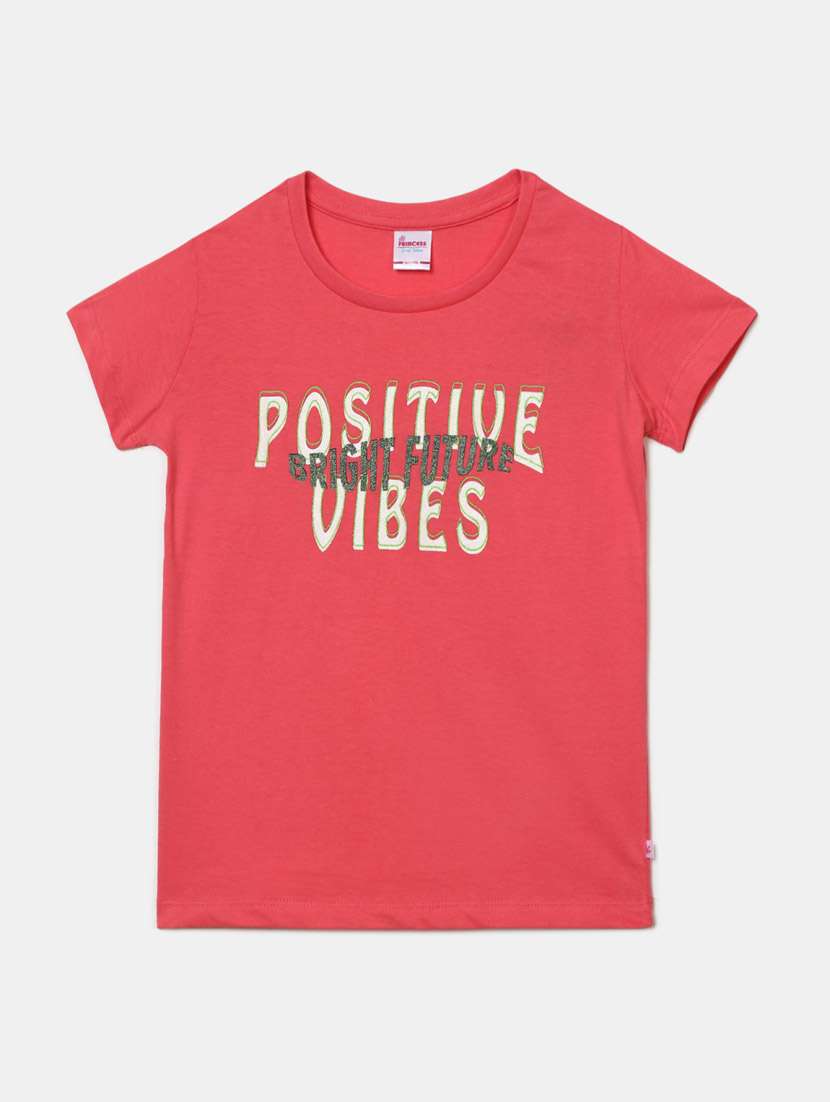 girls round neck front print t-shirt