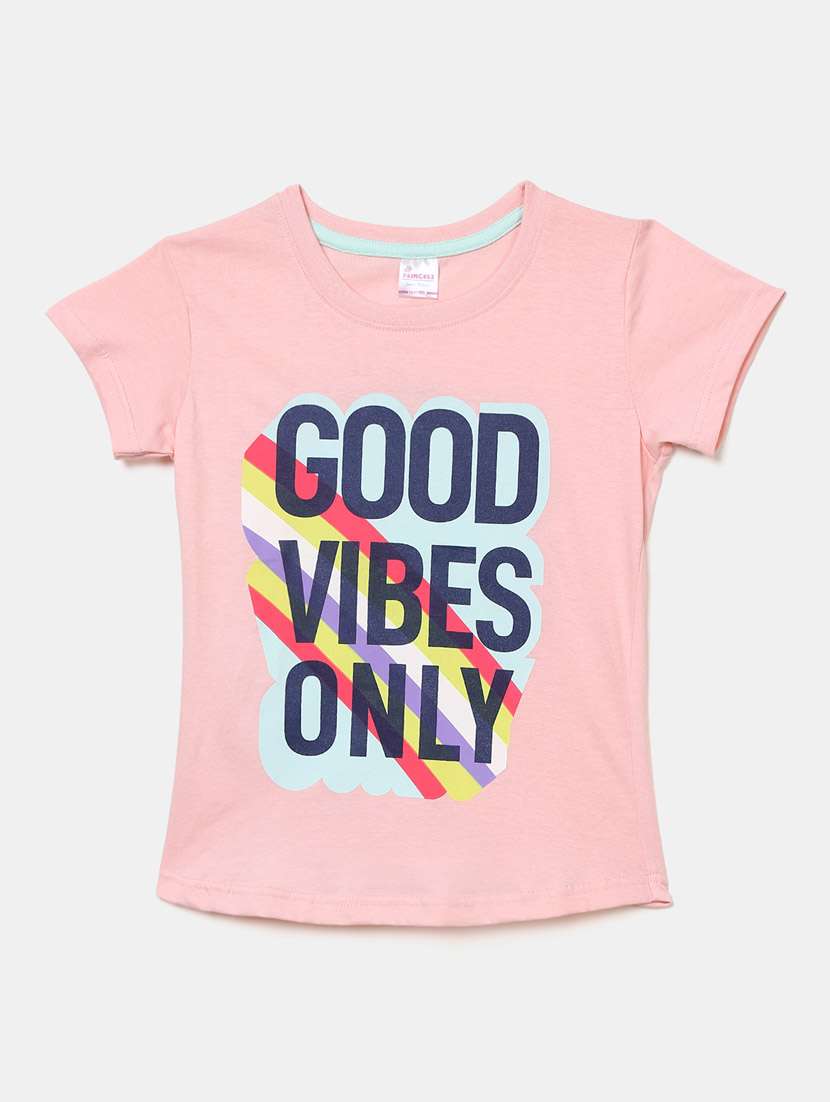 girls round neck front print t-shirt