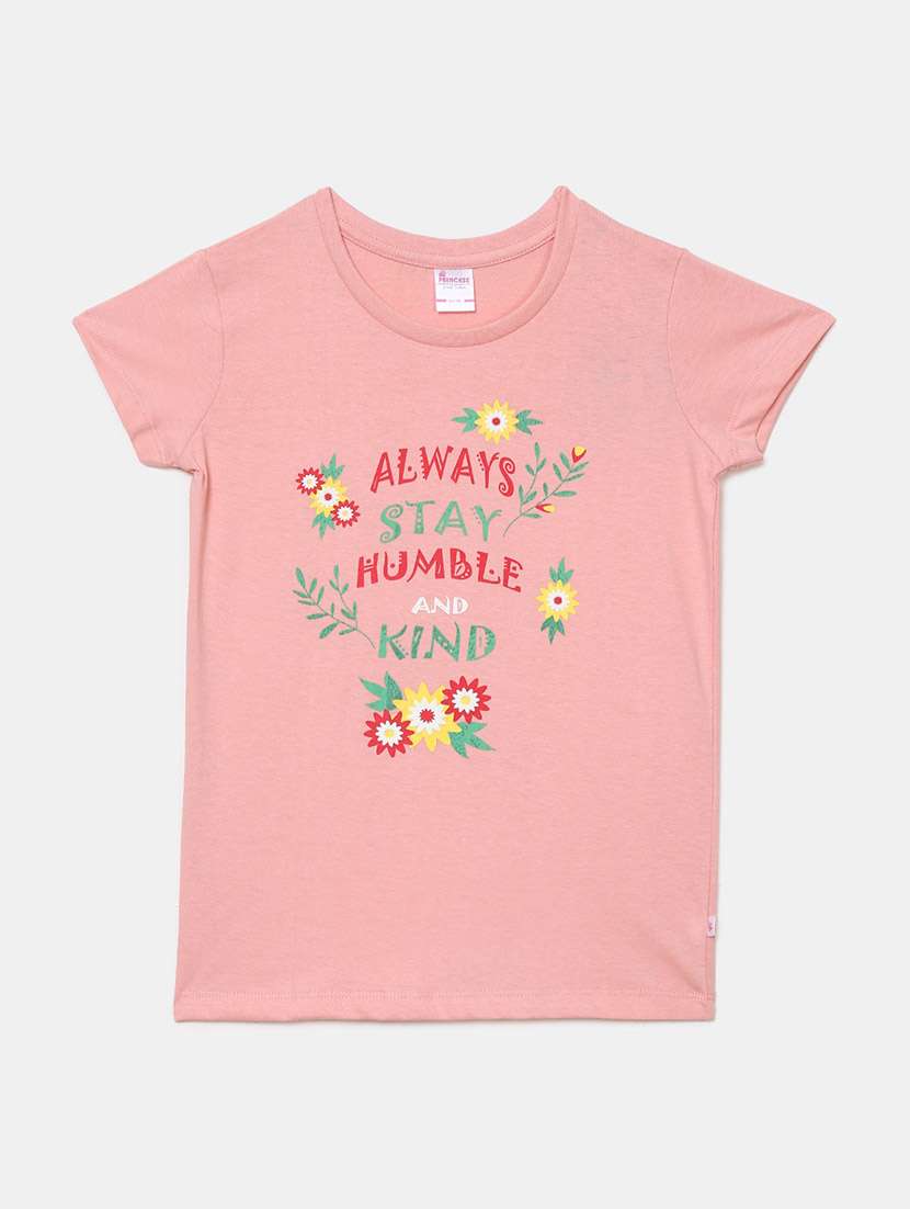 girls round neck front print t-shirt