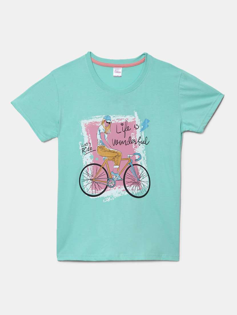 girls round neck front print t-shirt