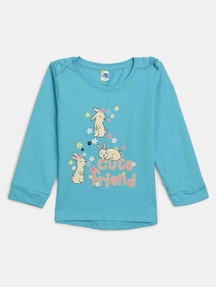 girls round neck front print t-shirt