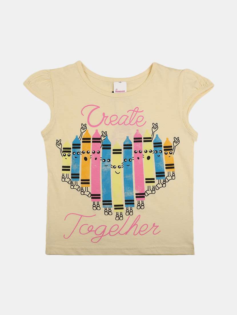 girls round neck front print t-shirt