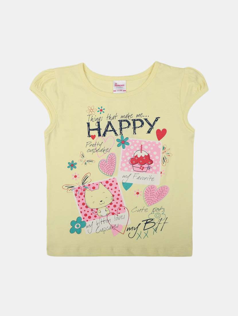girls round neck front print t-shirt