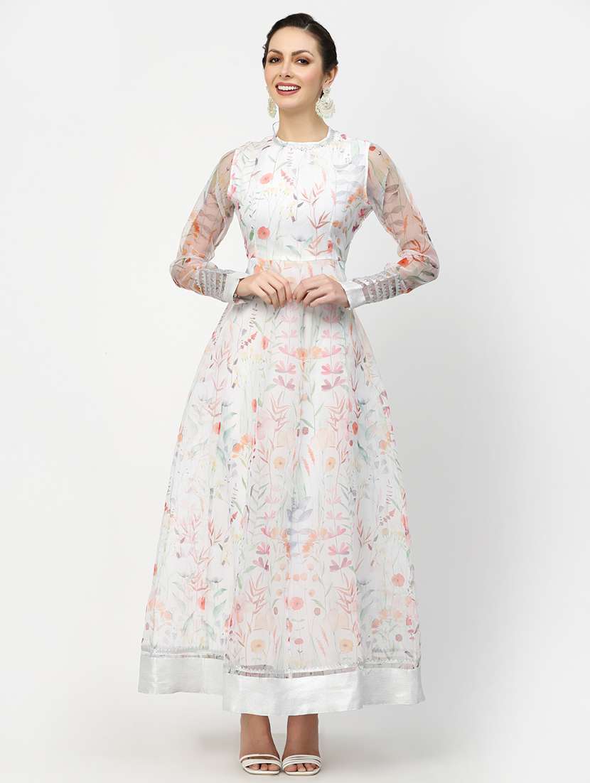 floral printed white kurta dupatta set
