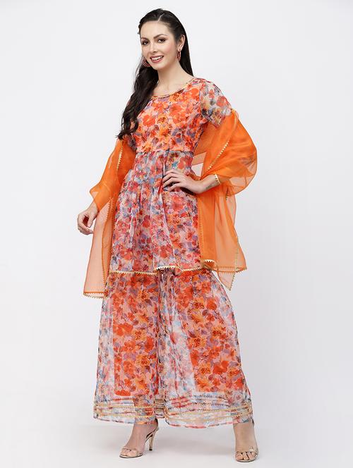 women floral kurta sharara set with dupatta - 19671235 -  Standard Image - 0