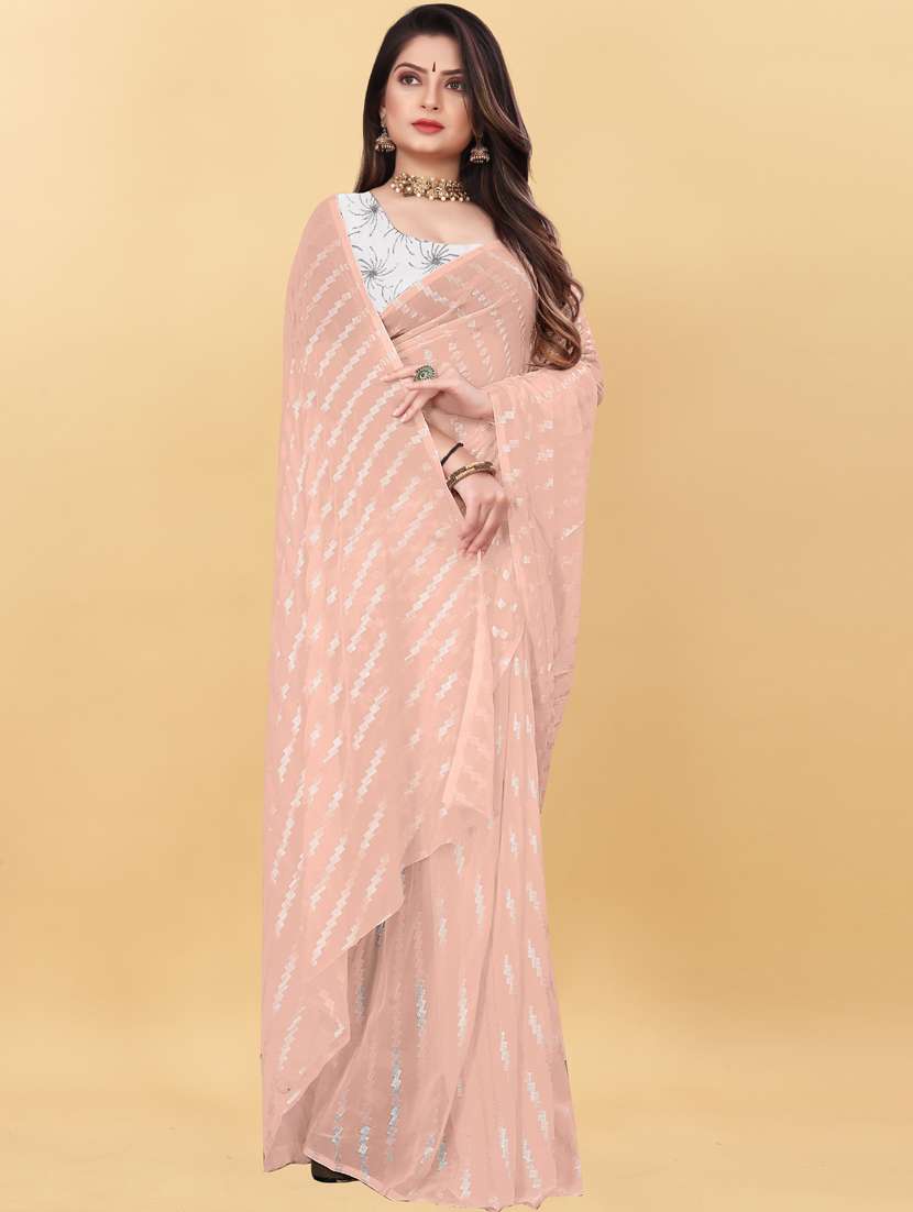 women's foil print pink colored saree with blouse