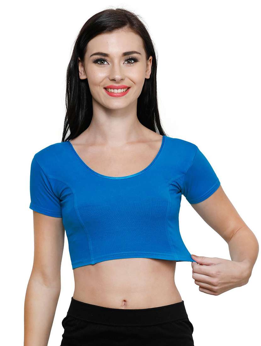 blue cotton blend regular blouse - 19682080 - Standard Image - 2