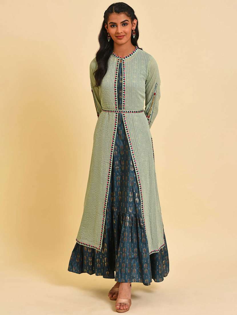 printed full length dress with jacket fusion set