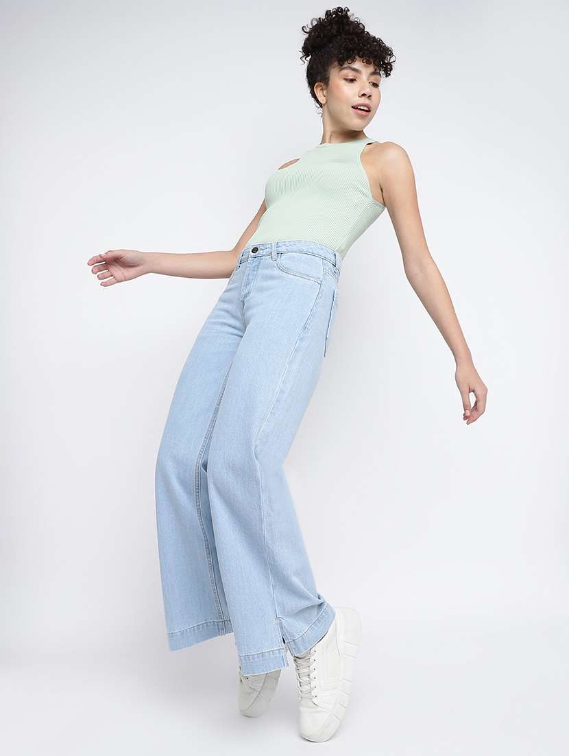 Women's Plain Wide Leg Jeans